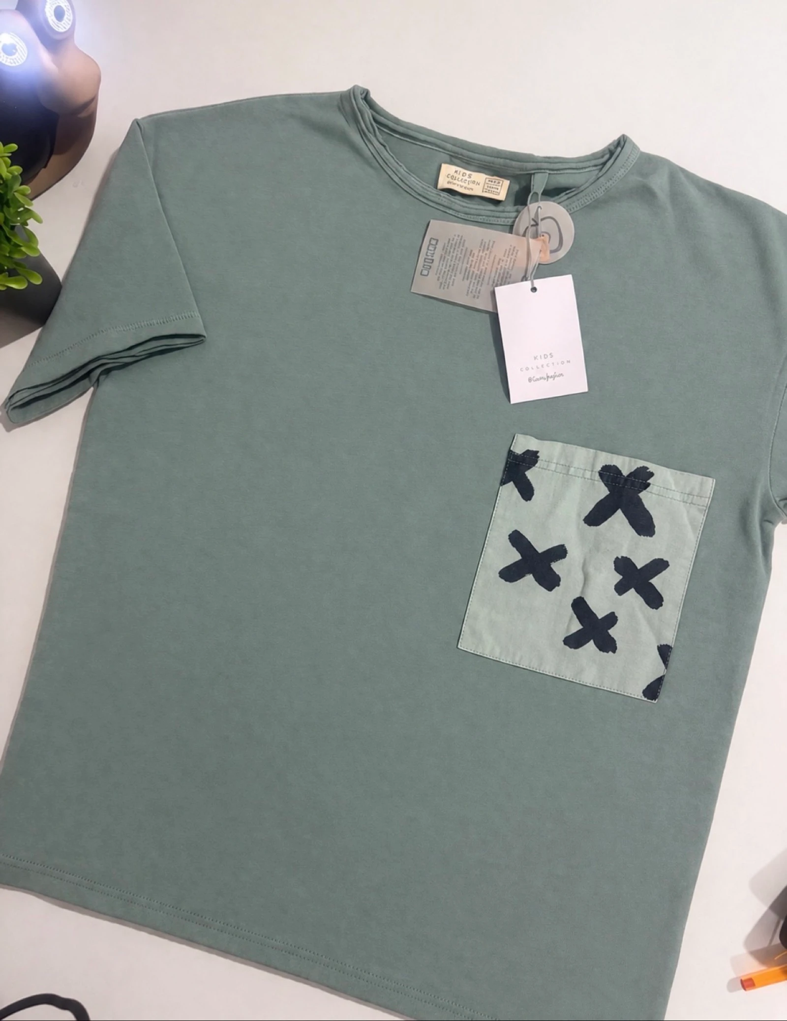 camiseta verde el corte ingles nino 11 12 anos t-shirt tee t shirt green olive vert garcon 152cm